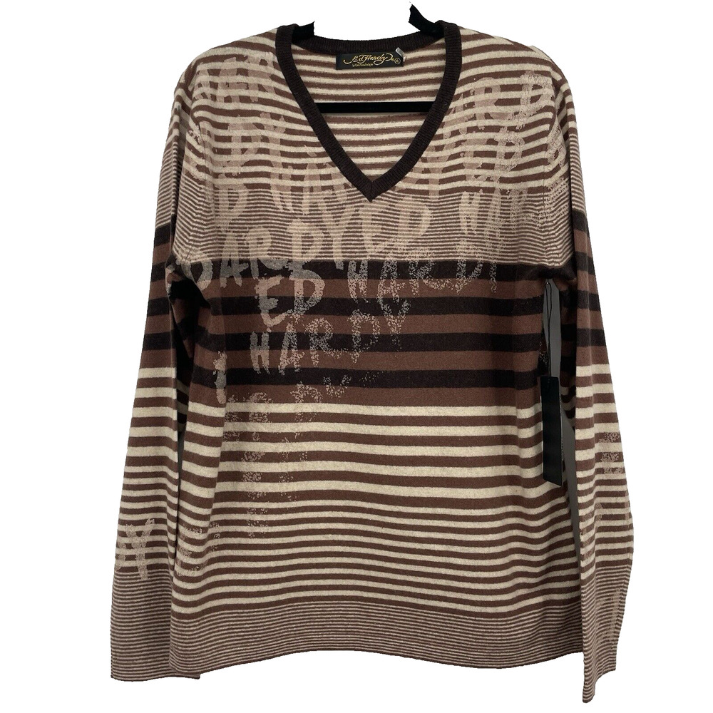 Ed Hardy by Christian Audigier Size XL Wool Blend Pullover Sweater V-Neck Unisex